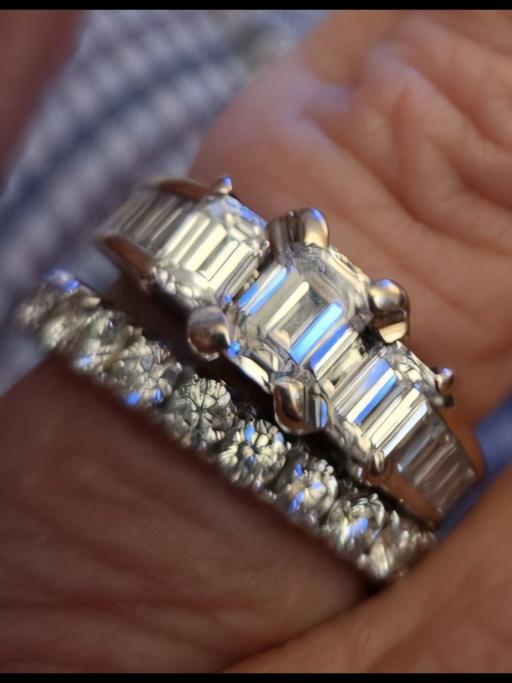 3 CARAT TW 14 KT White Gold EMERALD AND BAGUETTE NATURAL DIAMOND ENGAGEMENT RING